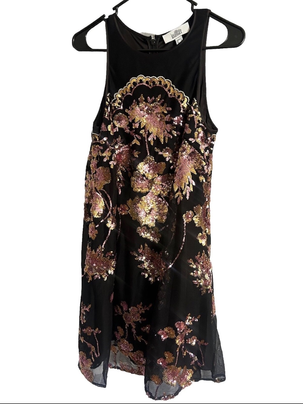 Belle Badgley Mischka Sequin Mini Dress Womens Sz 4 Black Sleeveless Party